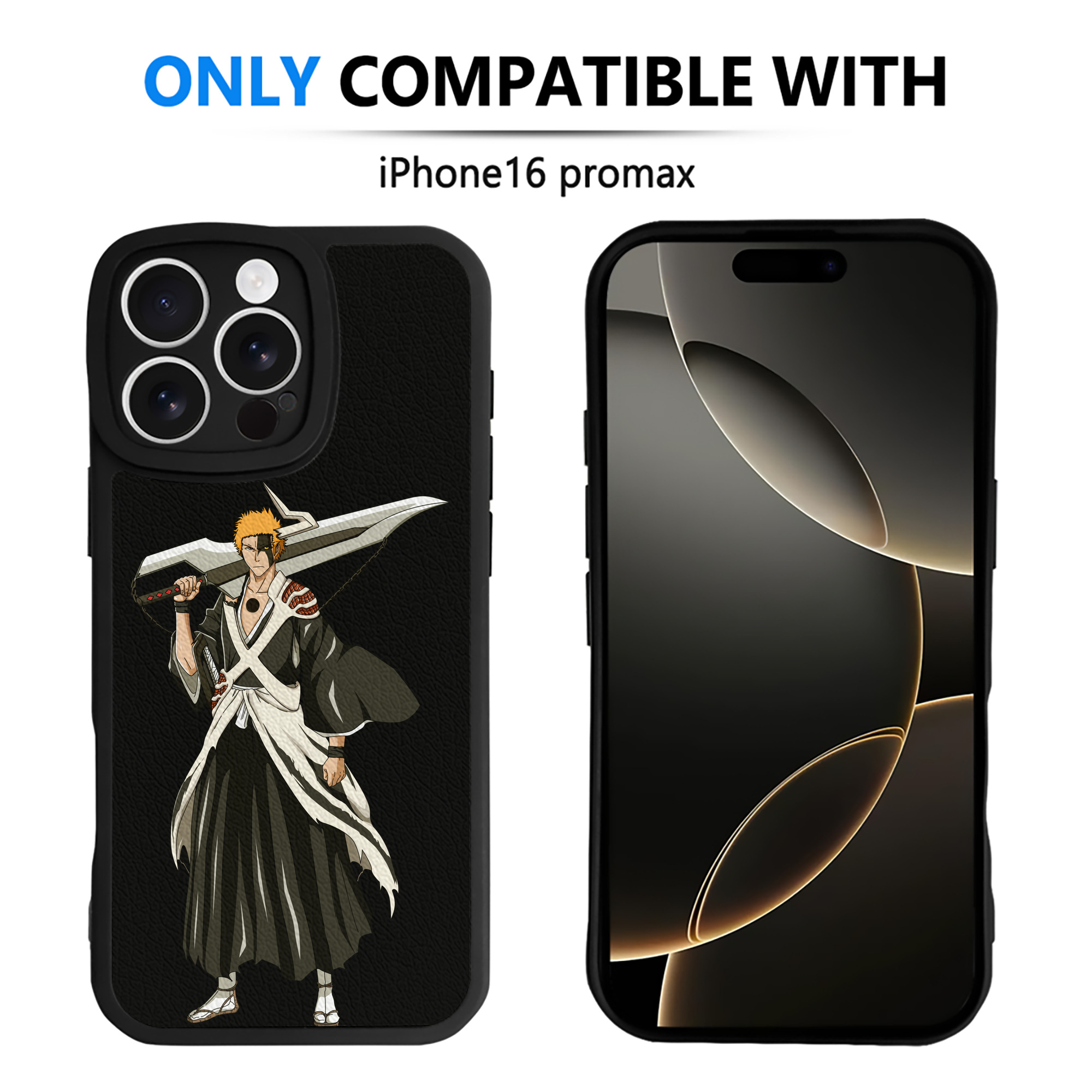 （画像用） ブリーチ 黒崎一護（くろさき いちご）BLEACH Kurosaki Ichigo 【iPhone 16シリーズ対応】シリコンスマホケース（レザー調） 材質：シリコン